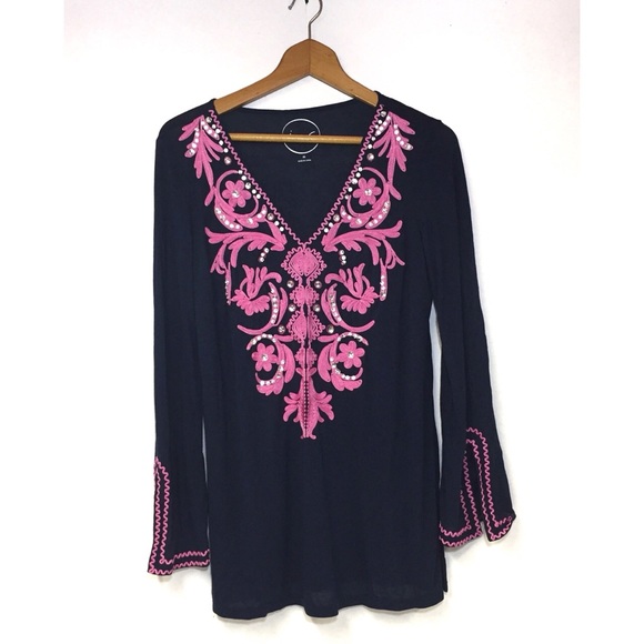 INC International Concepts Tops - INC International Concepts Navy Hot Pink Tunic Top SZM
